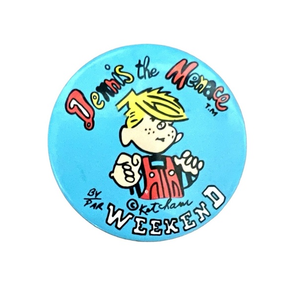 VTG Denis The Menace Collectible Pinback Pin Button 5.5cm - Picture 1 of 2